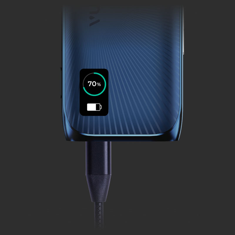 Blue Ultra device with a digital display showing 70% charge