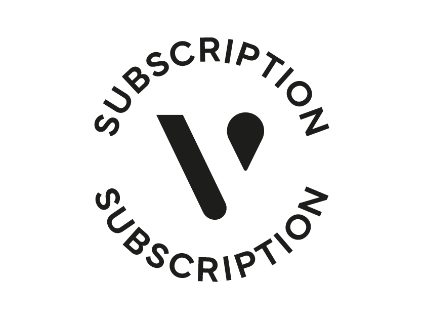 Black text reading “SUBSCRIPTION” curves above and below a bold, black stylized “V” shape with a droplet on a light gray background, representing the Subscription Bundle from [PP] Vuse GB.