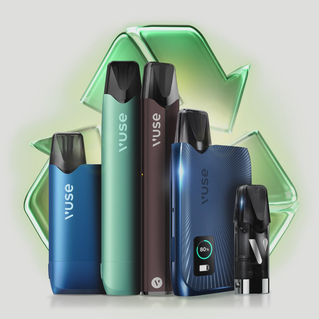 Vuse devices with a recycling icon